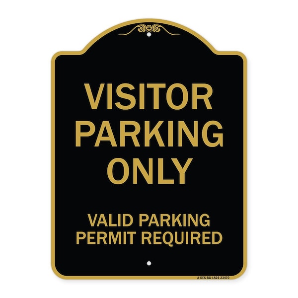 Parking Area Visitors Parking Only-Valid Parking Permit Required, Black & Gold, A-DES-BG-1824-23470
